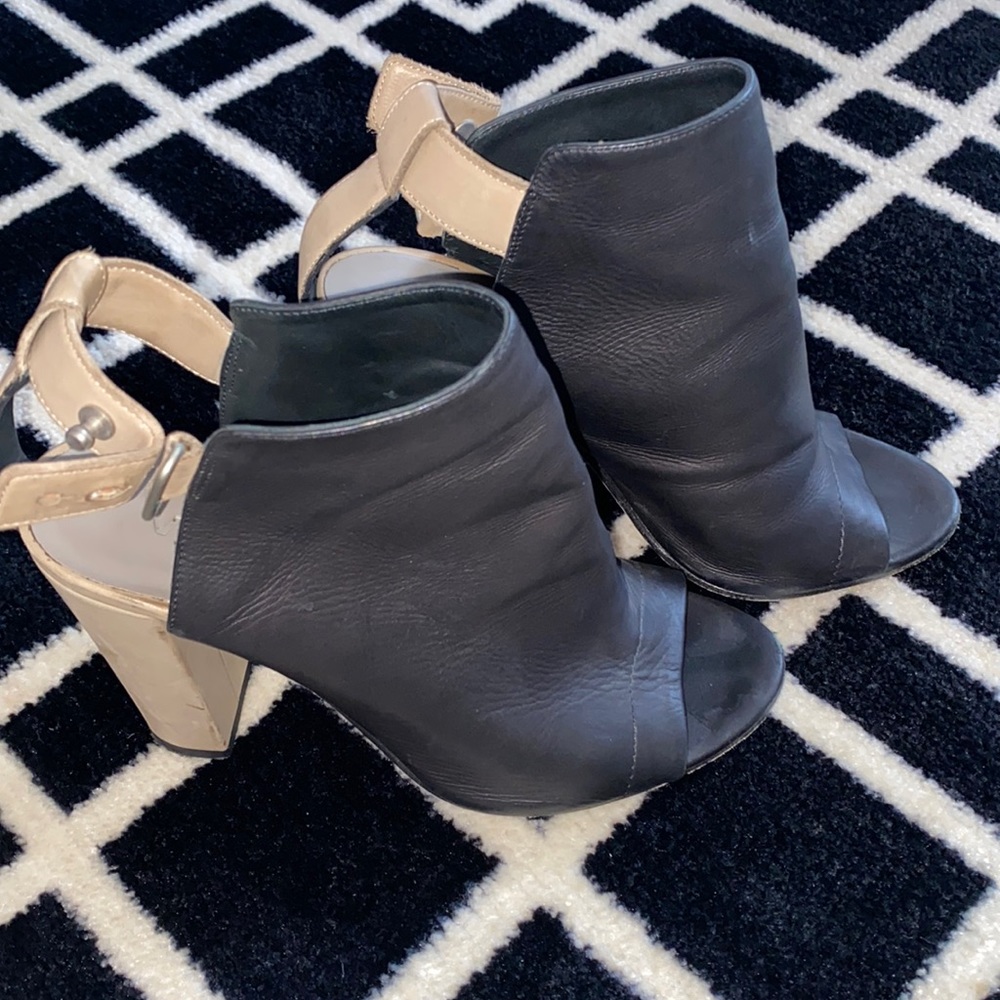 VINCE Addison Peep-Toe Leather Bootie, Black/Woodsmoke